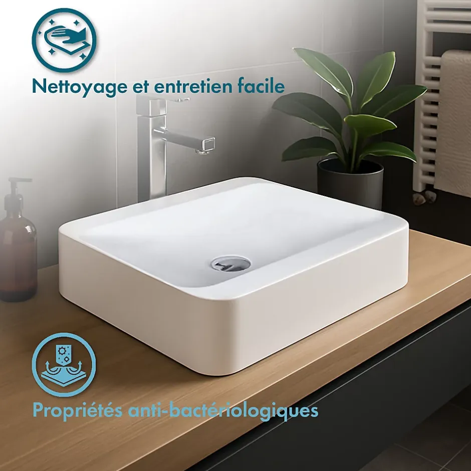 Ambra Vasque salle de bain semi-encastrée rectangulaire 45 cm en Pierre de synthèse finition mat - Hanaé