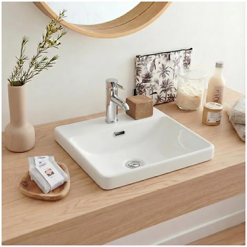 Mob-In Vasque semi encastrée carrée en céramique blanche 37cm* Vasque À Encastrer