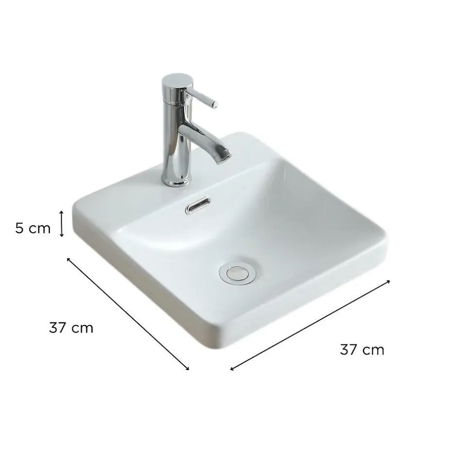 Mob-In Vasque semi encastrée carrée en céramique blanche 37cm* Vasque À Encastrer