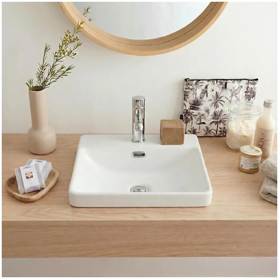 Mob-In Vasque semi encastrée carrée en céramique blanche 37cm* Vasque À Encastrer