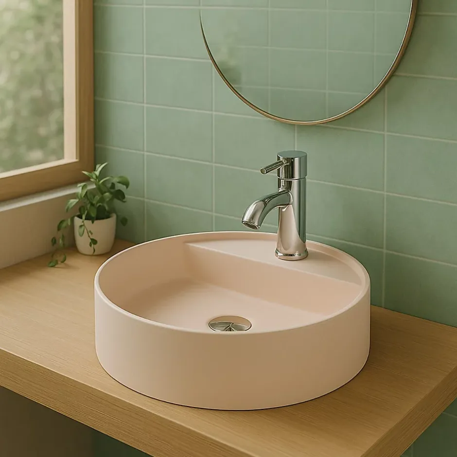 Ambra Vasque Semi-Encastrée - 42,5 cm - en Solid surface - Beige Rosé - Aurélie* Vasque À Encastrer