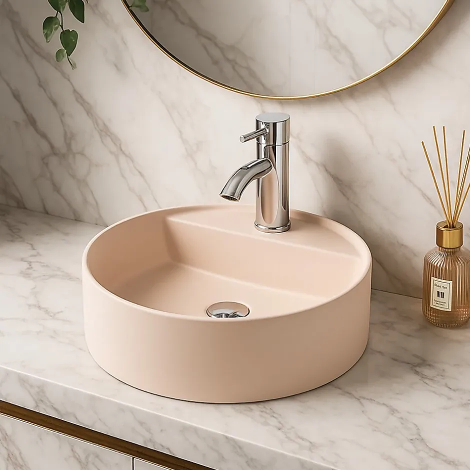 Ambra Vasque Semi-Encastrée - 42,5 cm - en Solid surface - Beige Rosé - Aurélie* Vasque À Encastrer