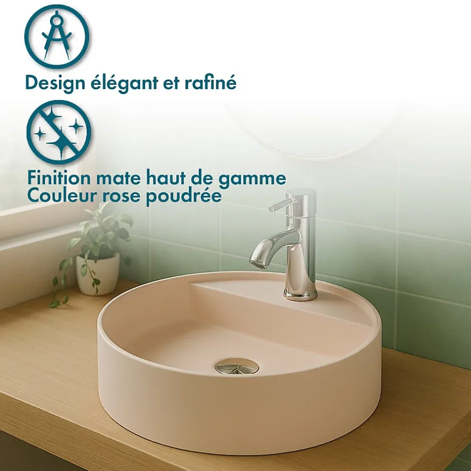 Ambra Vasque Semi-Encastrée - 42,5 cm - en Solid surface - Beige Rosé - Aurélie* Vasque À Encastrer