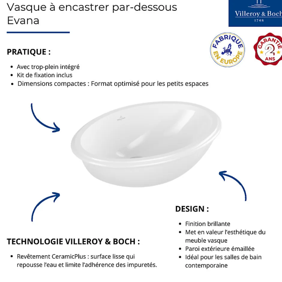 Villeroy & Boch Vasque VILLEROY ET BOCH à encastrer par-dessous Evana