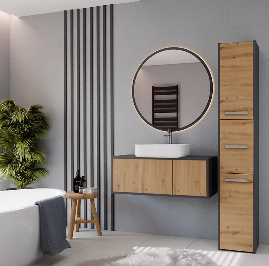 Topeshop VERONA - Armoire de salle de bains - 170x30x30 cm - Meuble colonne de rangement SDB