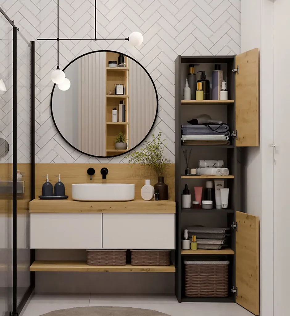 Topeshop VERONA - Armoire de salle de bains - 170x40x30 cm - Meuble colonne de rangement SDB