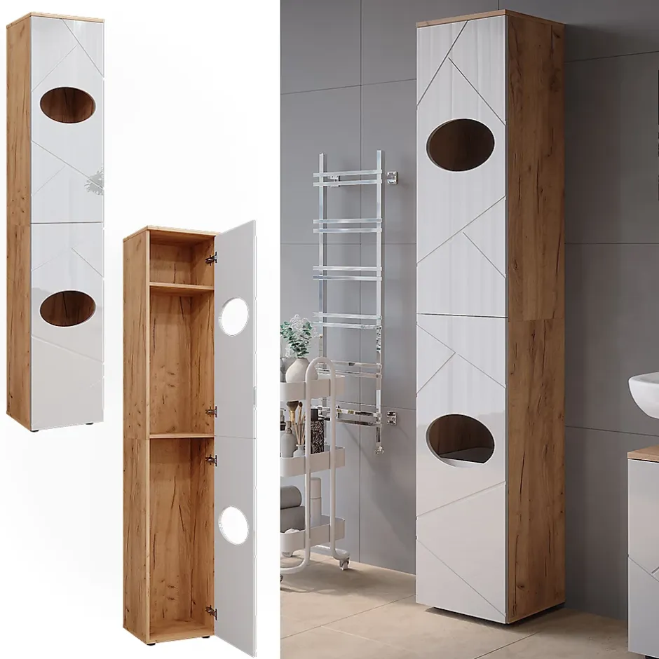 Vicco Armoire à linge Chêne doré/blanc brillant 37.2x192cm* Colonne De Salle De Bains