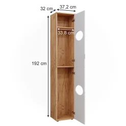 Vicco Armoire à linge Chêne doré/blanc brillant 37.2x192cm* Colonne De Salle De Bains