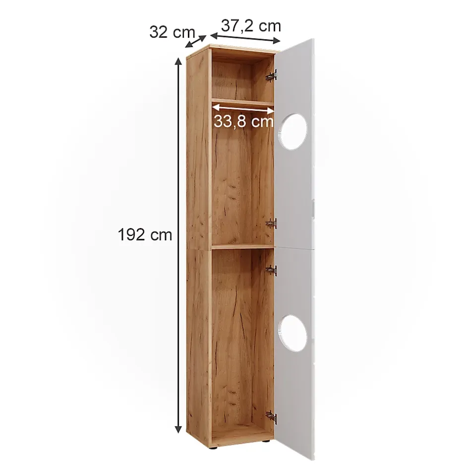 Vicco Armoire à linge Chêne doré/blanc brillant 37.2x192cm* Colonne De Salle De Bains
