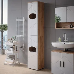 Vicco Armoire à linge Chêne doré/blanc brillant 37.2x192cm* Colonne De Salle De Bains