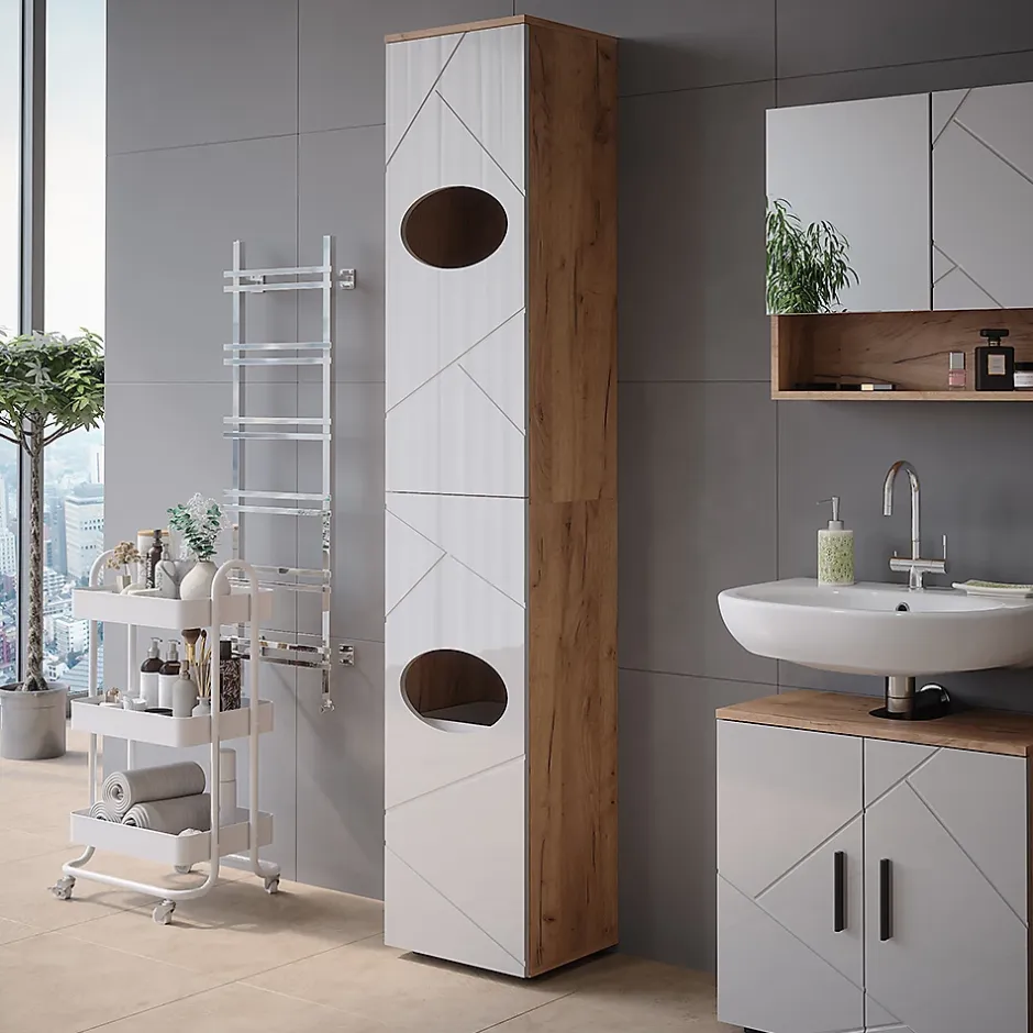 Vicco Armoire à linge Chêne doré/blanc brillant 37.2x192cm* Colonne De Salle De Bains