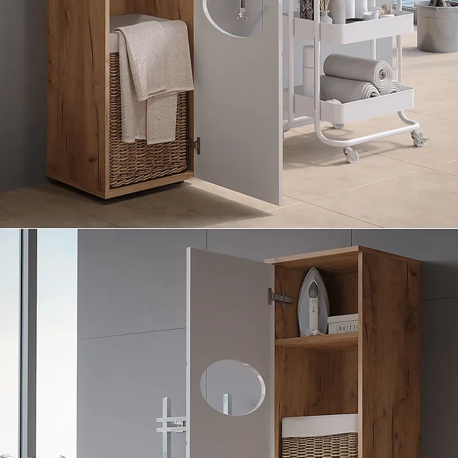 Vicco Armoire à linge Chêne doré/blanc brillant 37.2x192cm* Colonne De Salle De Bains