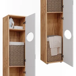 Vicco Armoire à linge Chêne doré/blanc brillant 37.2x192cm* Colonne De Salle De Bains