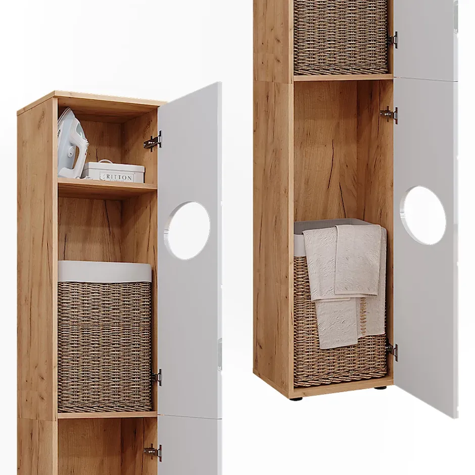 Vicco Armoire à linge Chêne doré/blanc brillant 37.2x192cm* Colonne De Salle De Bains