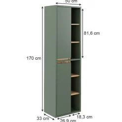 Vicco Armoire de salle de bain Vert/Anthracite 50x170cm avec des étagères ouvertes* Colonne De Salle De Bains