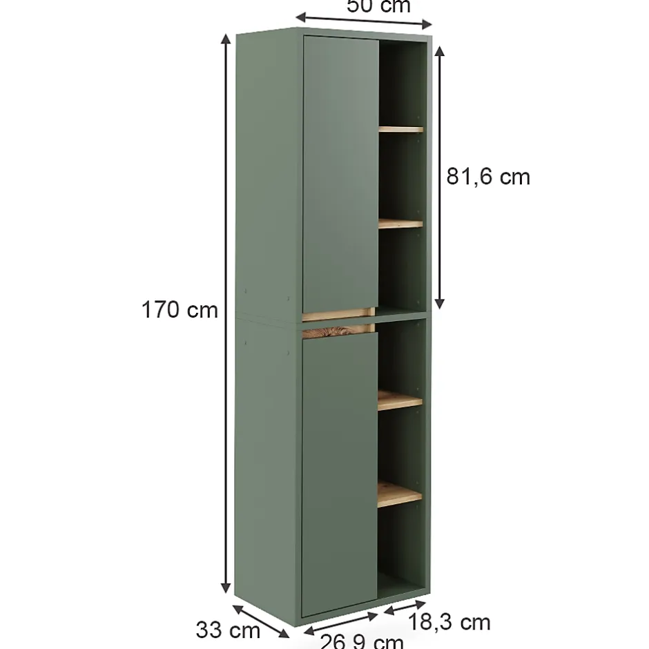 Vicco Armoire de salle de bain Vert/Anthracite 50x170cm avec des étagères ouvertes* Colonne De Salle De Bains