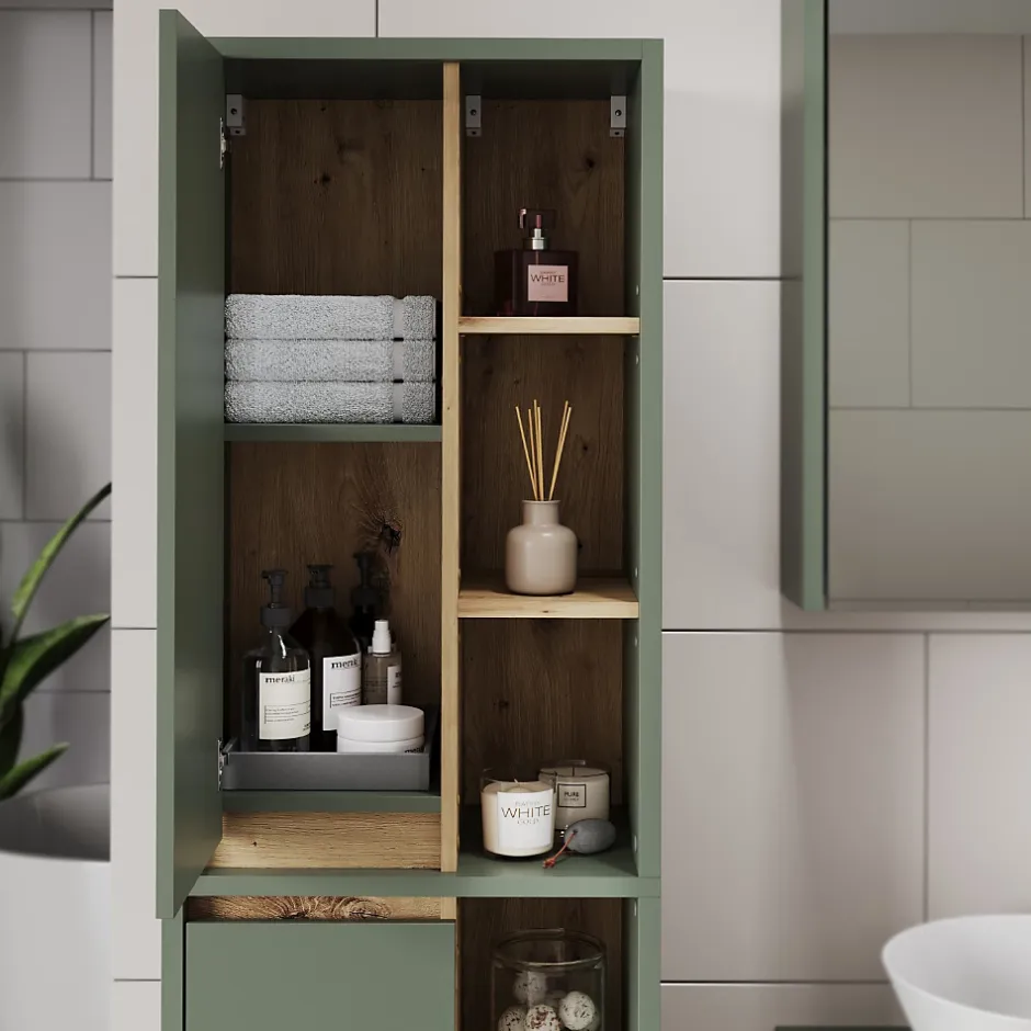 Vicco Armoire de salle de bain Vert/Anthracite 50x170cm avec des étagères ouvertes* Colonne De Salle De Bains