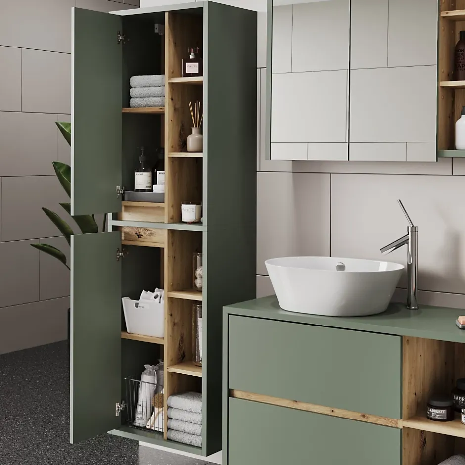 Vicco Armoire de salle de bain Vert/Anthracite 50x170cm avec des étagères ouvertes* Colonne De Salle De Bains