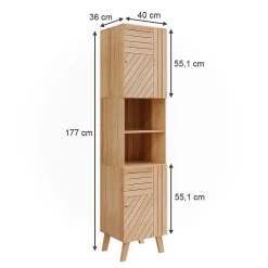 Vicco Armoire de salle de bain Bambou 40x177cm avec 2 portes* Colonne De Salle De Bains