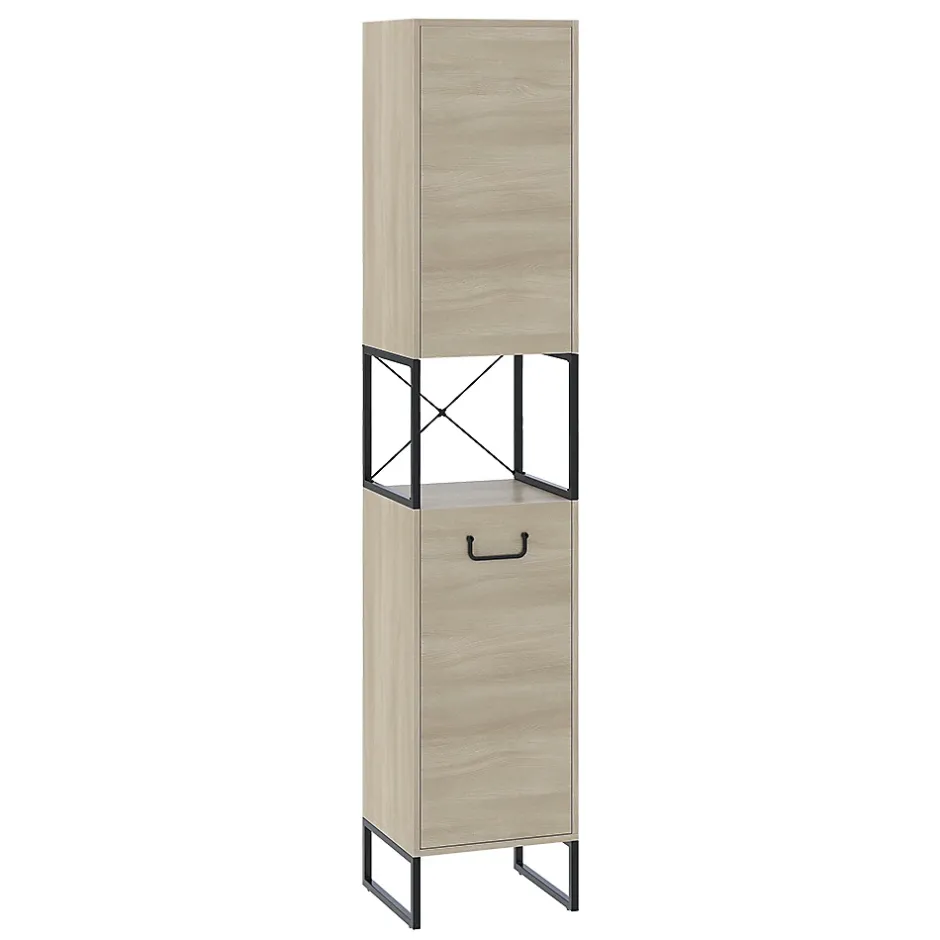 Vicco Armoire de salle de bain Chêne/noir 36x185cm avec 2 portes