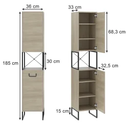 Vicco Armoire de salle de bain Chêne/noir 36x185cm avec 2 portes