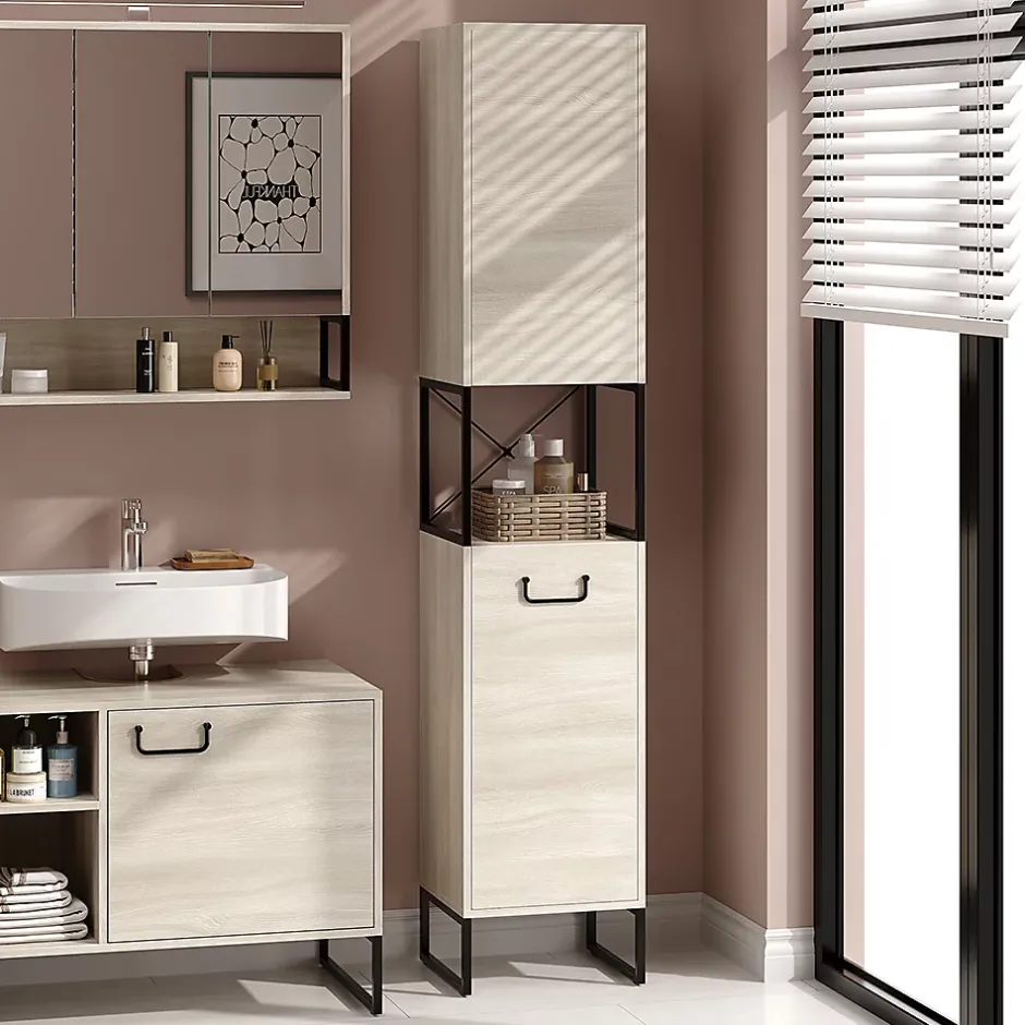 Vicco Armoire de salle de bain Chêne/noir 36x185cm avec 2 portes