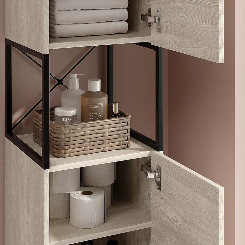 Vicco Armoire de salle de bain Chêne/noir 36x185cm avec 2 portes
