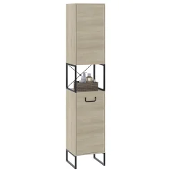Vicco Armoire de salle de bain Chêne/noir 36x185cm avec 2 portes