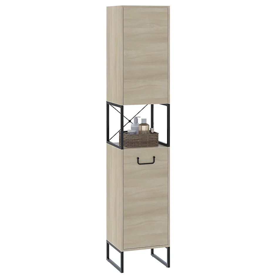 Vicco Armoire de salle de bain Chêne/noir 36x185cm avec 2 portes