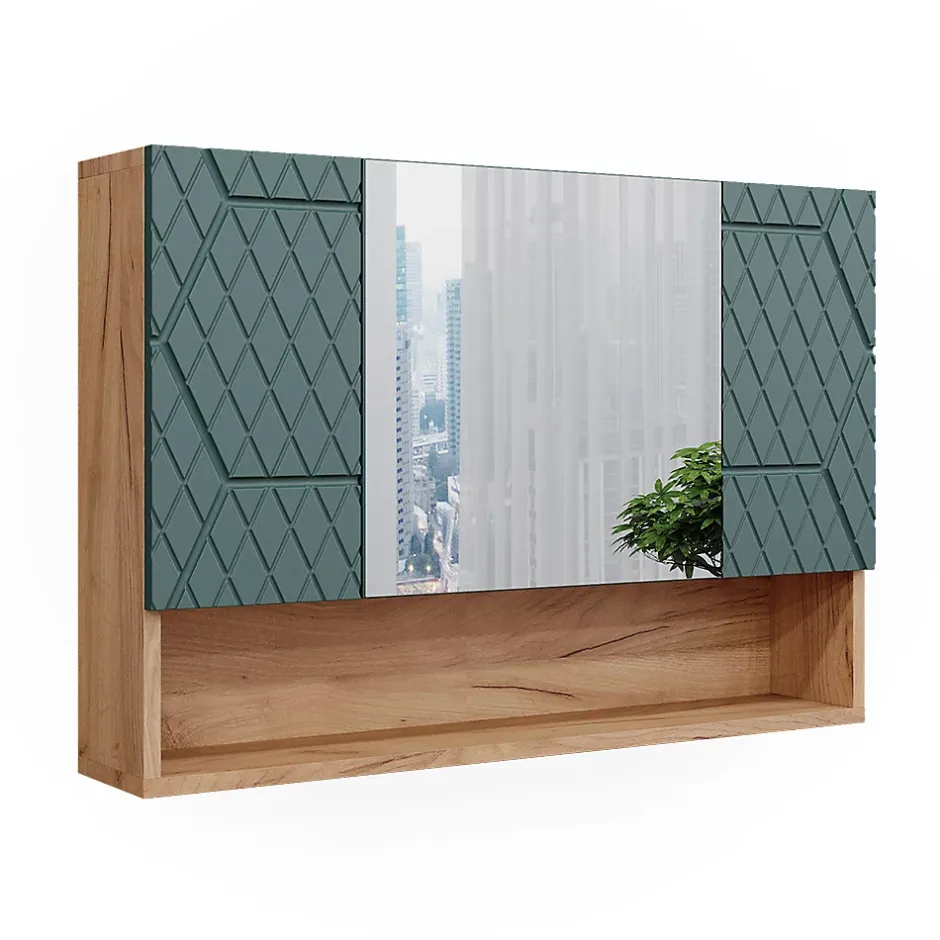 Vicco Armoire de salle de bain avec miroir Vert/force de lor Chêne 80.1x55cm