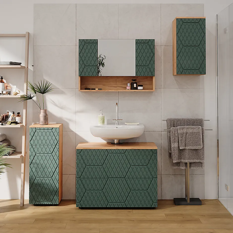 Vicco Armoire de salle de bain avec miroir Vert/force de lor Chêne 80.1x55cm