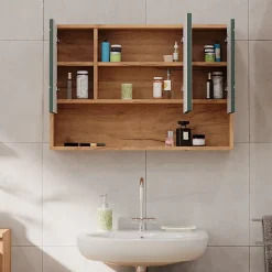 Vicco Armoire de salle de bain avec miroir Vert/force de lor Chêne 80.1x55cm