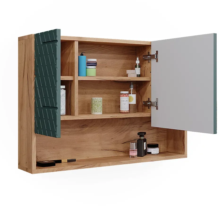 Vicco Armoire de salle de bain avec miroir Vert/force de lor Chêne 80.1x55cm