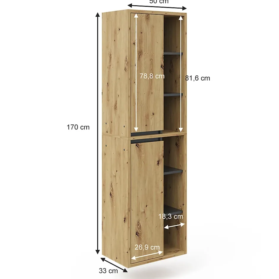 Vicco Armoire de salle de bain Chêne Artisan 50x170cm* Colonne De Salle De Bains