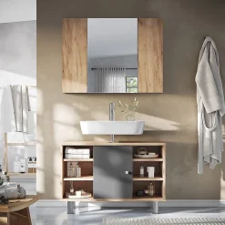 Vicco Armoire de toilette Chêne de force doré 80x59.2cm avec des étagères* Armoire De Toilette