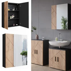 Vicco Armoire de toilette avec miroir Anthracite/chêne doré 60x75cm* Armoire De Toilette
