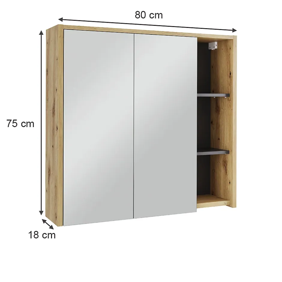 Vicco Armoire de toilette Artisan/gris 80x75cm avec des étagères ouvertes* Armoire De Toilette