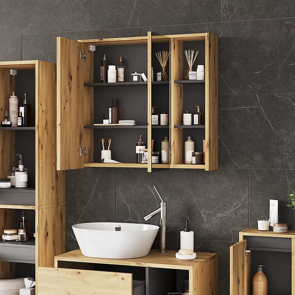 Vicco Armoire de toilette Artisan/gris 80x75cm avec des étagères ouvertes* Armoire De Toilette