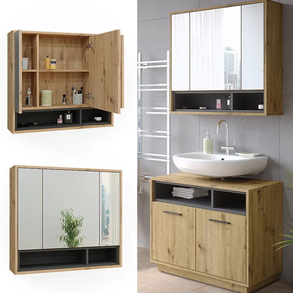 Vicco Armoire de toilette Chêne Artisan/Anthracite 80x72cm