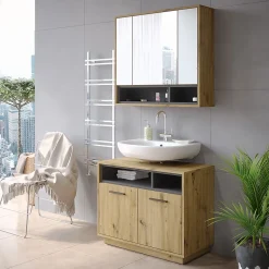 Vicco Armoire de toilette Chêne Artisan/Anthracite 80x72cm
