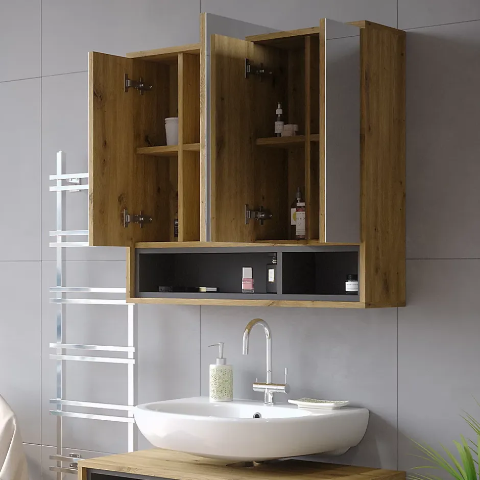 Vicco Armoire de toilette Chêne Artisan/Anthracite 80x72cm