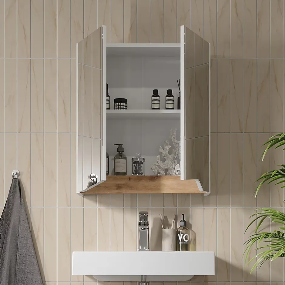 Vicco Armoire de toilette Blanc/Artisan 60x67cm avec étagère réglable en hauteur* Armoire De Toilette