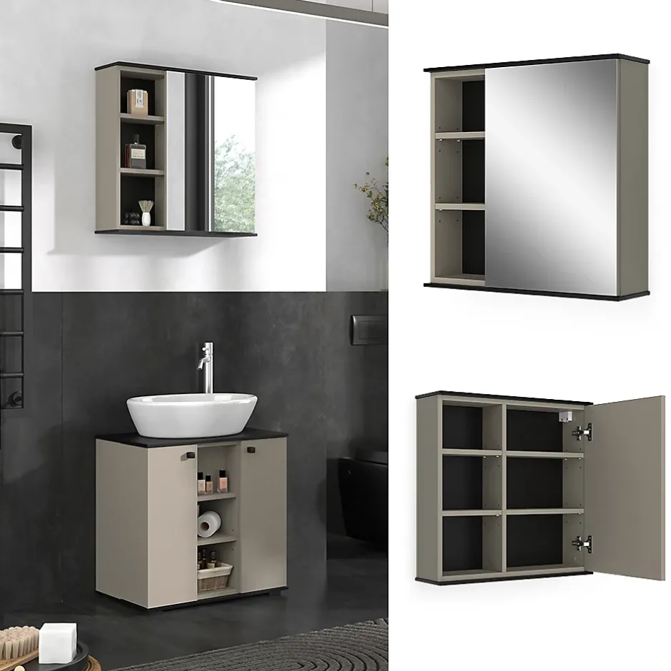 Vicco Armoire de toilette Grège 60x60cm avec miroir* Armoire De Toilette