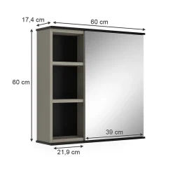 Vicco Armoire de toilette Grège 60x60cm avec miroir* Armoire De Toilette