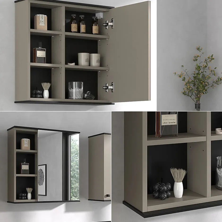 Vicco Armoire de toilette Grège 60x60cm avec miroir* Armoire De Toilette