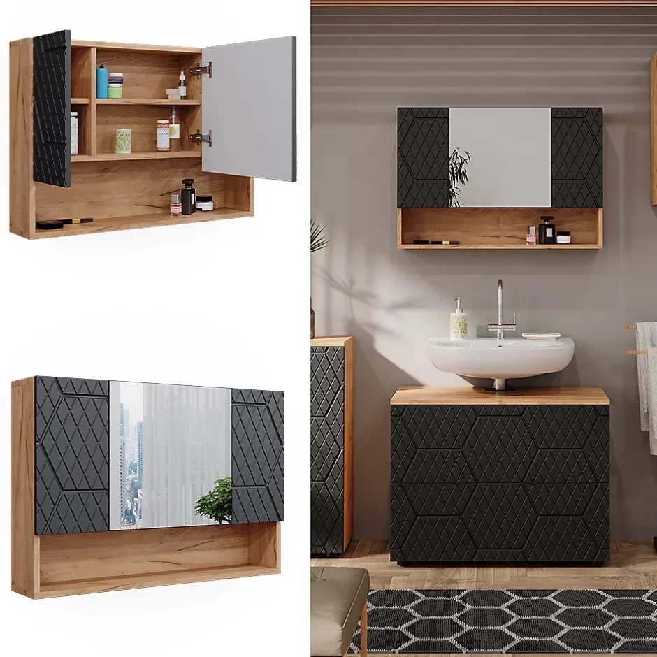 Vicco Armoire de toilette Anthracite avec structure en nid dabeille 80.1x55cm* Armoire De Toilette