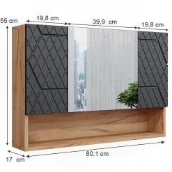 Vicco Armoire de toilette Anthracite avec structure en nid dabeille 80.1x55cm* Armoire De Toilette