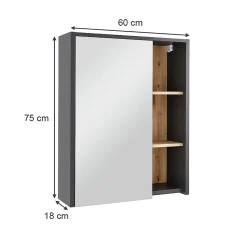 Vicco Armoire de toilette Gris/Artisan 60x75cm avec des étagères ouvertes* Armoire De Toilette