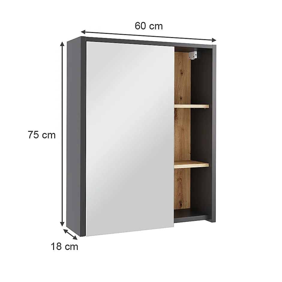 Vicco Armoire de toilette Gris/Artisan 60x75cm avec des étagères ouvertes* Armoire De Toilette