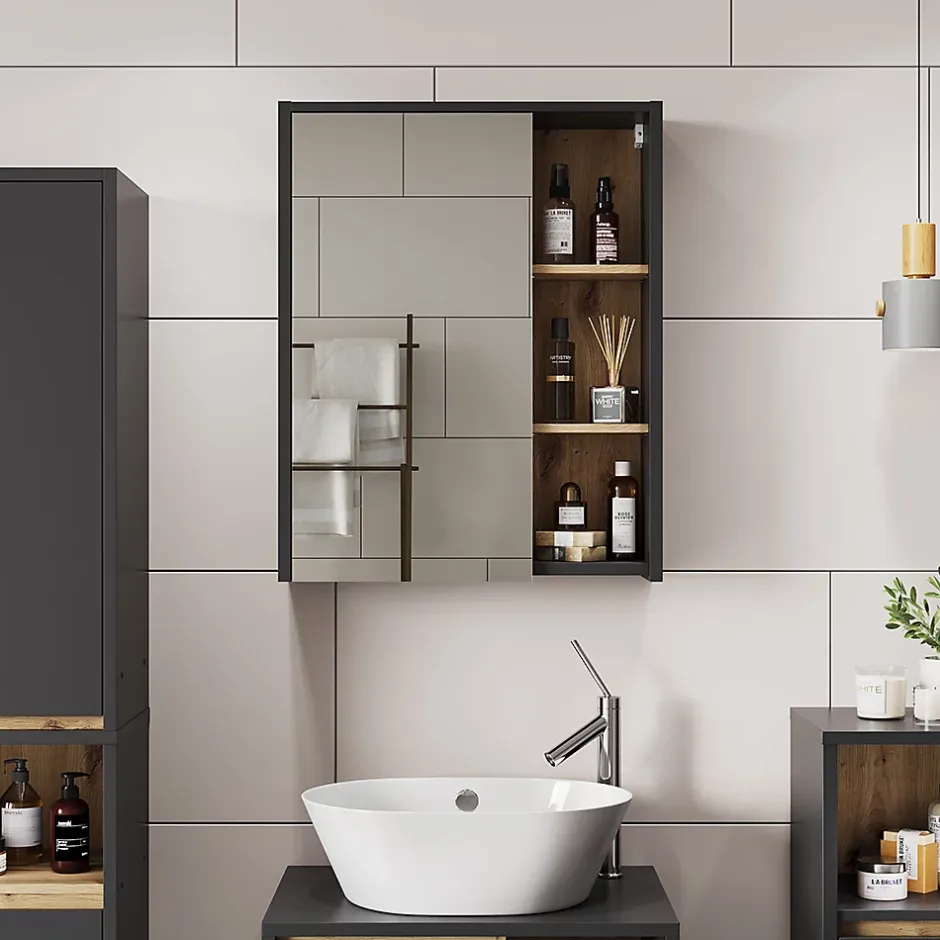Vicco Armoire de toilette Gris/Artisan 60x75cm avec des étagères ouvertes* Armoire De Toilette